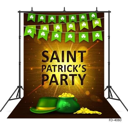 Shamrocks Bunting Hat Gold Photography Backdrops Vinyl Background Photo Studio for Baby Children St. Patricks Day Photoshoot