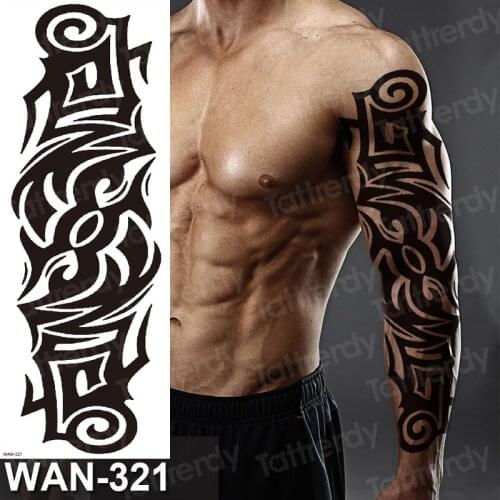 Waterproof Temporary Tattoo Sticker Full Arm Large Size Tatoo Flash Fake Tattoos Sleeve for Men Women Girl Sexy Body Art Black
