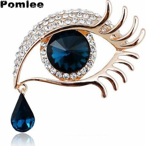 Pomlee Blue Eye Shape Crystal Brooch Neo-gothic Women Accessories Korean Fashion Alloy Blouse Medicale Femme Broches Para Ropa