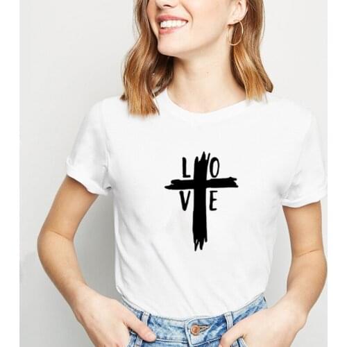 Love Print Tee Shirt Femme O-neck Short Sleeve Cotton Tshirt Women Christmas T Shirt Women Summer Loose T Shirts for Women Tops