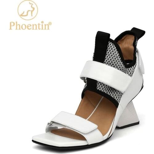 Phoentin Casual Strange High Heels Gladiator Sandals Women 2021 Summer Genuine Leather Shoes White Black Modern Sandals FT1531