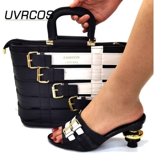 2021 Summer Autumn Style Ladies Italian design Shoes and Bags Set Black Color Shoe with Match Bag Set in High Heel for Party