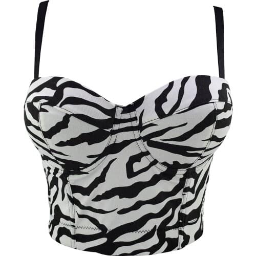 Zebra stripes New Women Push Up Bustier Crop Top Sexy Cropped Feminino Strappy Bralette Bras Camis Tops Cropped