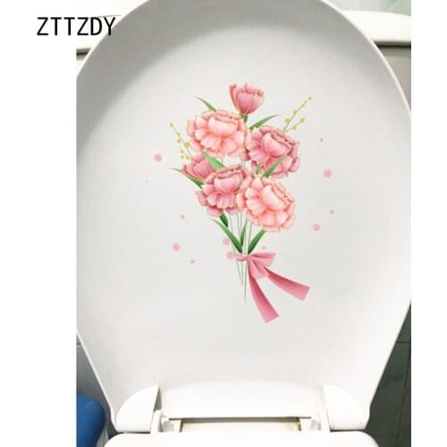 ZTTZDY 16.9*21.7CM Light Pink Carnation Wall Stickers Home Decor WC Toilet Seat Decal T2-0658