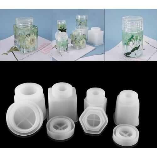 1Pcs Crystal Epoxy Resin Mold Bottle Storage Bottle Cuboid Round Column Box for DIY UV Resin Crafts Home Ornament Accessories