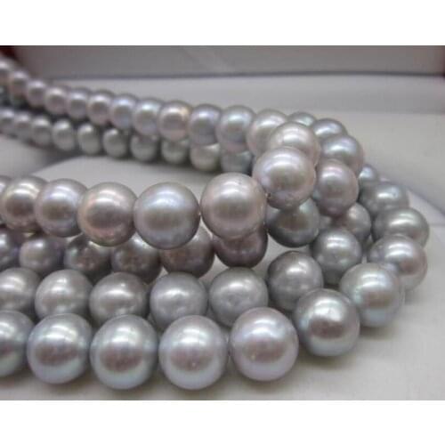 11-12mm natural round gray pearl necklace 35" yellow lantern clasp 50"