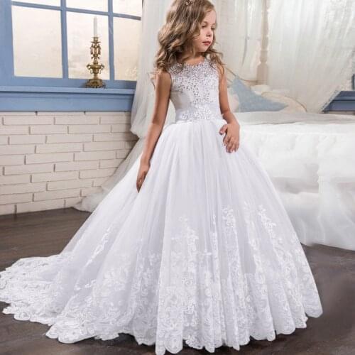 2021 Summer Girls Dress White Bridesmaid Kids Dresses For Girls Children Long Princess Dress Party Wedding Dress 14 10 12 Years
