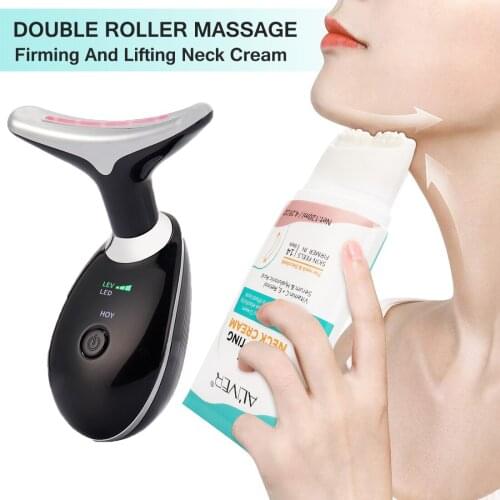 3 Colors LED Reduce Double Chin Anti-Wrinkle Remove Device + 120ml Double Roller Massager Firming Lifting Cream Skin Tighten