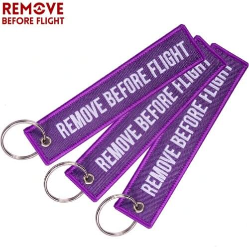 3 PCS/LOT Fashion Jewelry Keychain for Cars Customized Key Chains Purple Embroidery Key Fobs REMOVE BEFORE FLIGHT Key Chain Tag