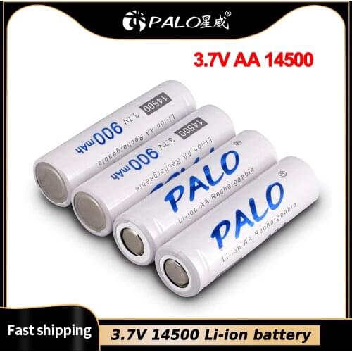 PALO 3.7V AA battery 14500 li-ion battery 900mah 14500 rechargeable battery Lithium battery for camera Flashlight radio toy