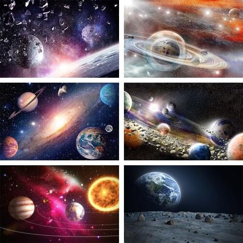 Avezano Universe Space Planet Photography Background Moon Glitter Solar System Baby Birthday Portrait Photo Backdrop Photocall