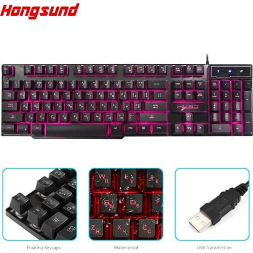 Free shipping English + Russian 104 keys mechanical keyboard backlight 3 color game keyboard wired keyboard spot