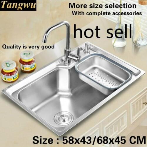 Free shipping Food grade 304 stainless steel standard kitchen sink single slot washing bowl hot sell 58x43/62x43/68x45 CM