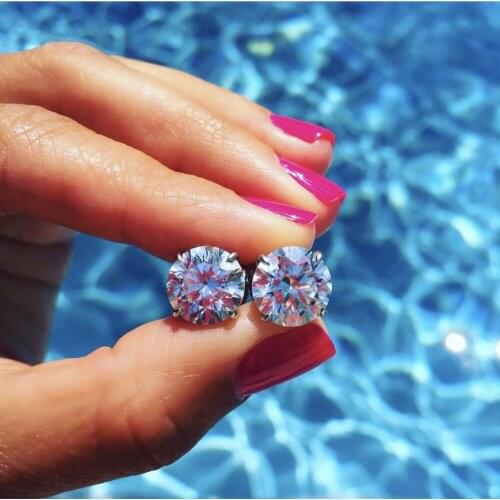 Big Round 5-9mm Simulated Diamond Wedding Earrings for Women Jewelry female Classic 925 Sterling Silver Stud Earrings gift