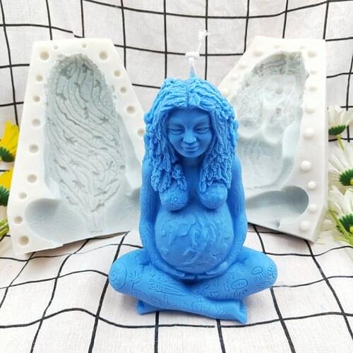 Large Size Greek Goddness Mother Earth Resin Silicone Candle Mold Pregnant Long Hair Lady Sexy Woman DIY Mould