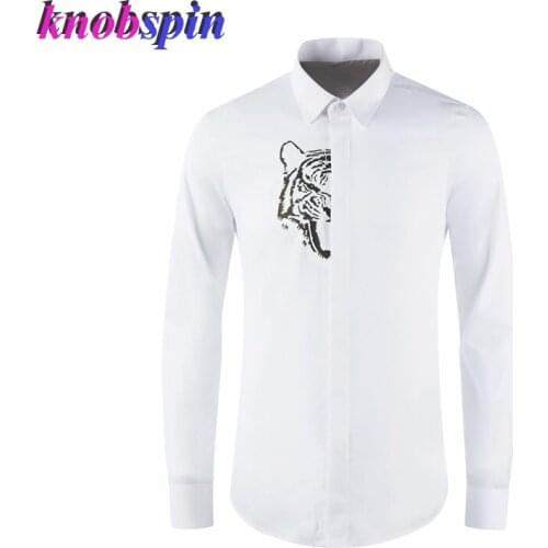 Brand Business Men Shirt Long sleeve Slim Casual Printed Chemise homme Plus size M-4XL mens Cotton Shirts high quality Camisas