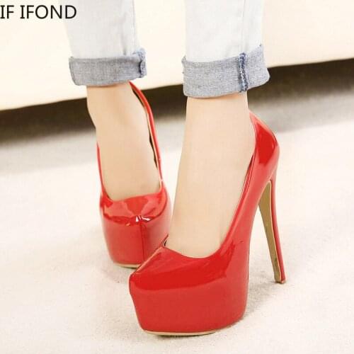 IF IFOND Heels Platform Sandals Party Shoes For Women Wedding Pumps 15cm High Heels Gladiator Black Plus Size Women Shoes 43 44