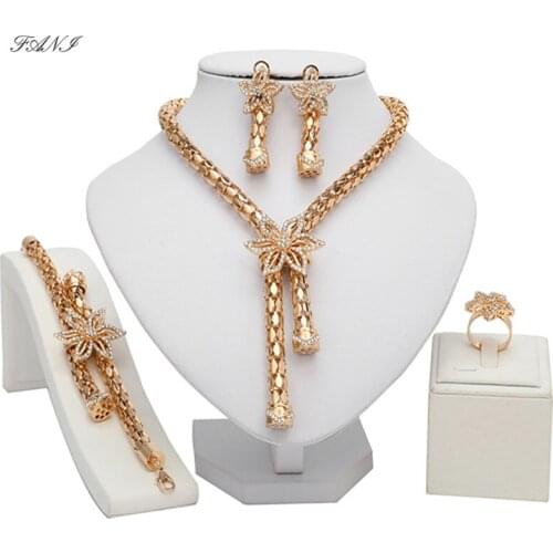 Fani 2021 Exquisite statement bridal jewelry set Dubai Gold Jewelry Set Nigerian Wedding woman accessories Jewelry Set Wholesale