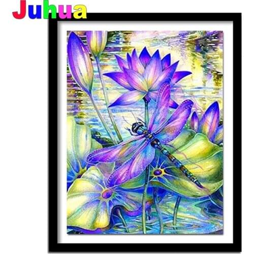 Dragonfly Lotus Diy Diamond painting animal Full Square/Round Diamond Embroidery Mosaic diamond stitch Home Decor
