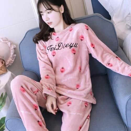 H5766 Autumn Winter Pajamas Women Thickened Coral Fleece Sleepwear Ladies Korean Flannel Warm Soft Comfortable Student Nightwear
