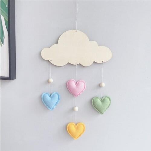 INS Nordic Felt Love Heart Garland String Cloud Wood Chip Ornaments Kids Room Decoration Hanging Pendant Curtain Nursery Decor