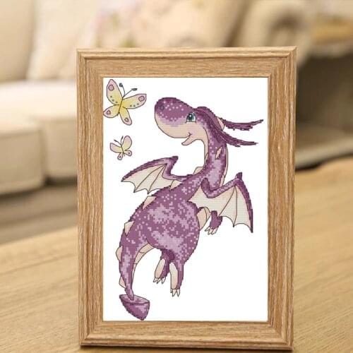 Joy sunday The purple Little Dragon Counted 11CT 14CT DIY Handwork Cross Stitch Kits For Embroidery Home Decor factory wholesale