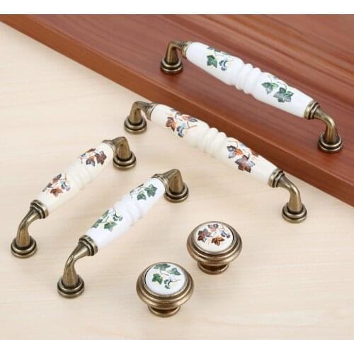 Ceramic Drawer Cupboard Door Handles Leaves Cabinet Pulls Dresser Kitchen Pull Knobs For Furniture Cupboard M4
