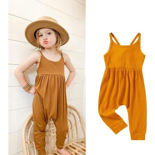 Little Girls Solid Strap Sleeveless Backless Lace Up Rompers Breathable Suspender Jumpsuit 0-4Y Summer Lovely Baby Jumpsuits