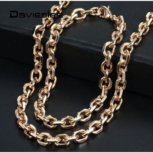 6mm Womens Bracelet Necklace Sets 585 Rose Gold Color Rolo Cable Link Chain Jewelry Set For Women Party Wedding Gifts LCS17