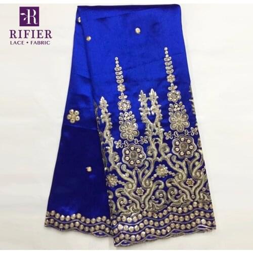 Royal Blue Sequined African George Lace Fabric Nigeria Gold Sequins Embroidery Guipure George Silk Lace For Women Wedding Fabric