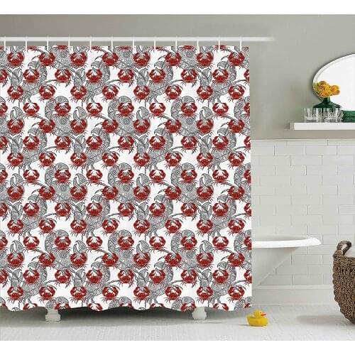 Crabs Shower Curtain Sea Animals Theme Illustration of Crabs on White Background Art Print Bath Curtain With Hooks For Bathroom