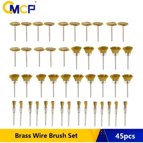 CMCP 45pcs Brass Wire Brush Set Stainless Steel Wire Wheel Brushes Set for Dremel Mini Drill Rotary Tools Polishing Tools