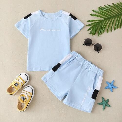 Boys summer short-sleeved sports suit, childrens clothing boys' short-sleeved shorts, casual two-piece suit Suitable for 3-7