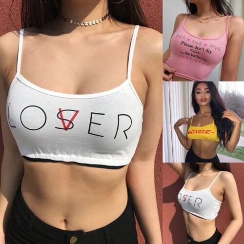 2020 Women Strappy Cotton Letter Print Tank Tops Vest Summer Sexy Short Crop Tops Camis Tees Tops Ladies Bustier Bra