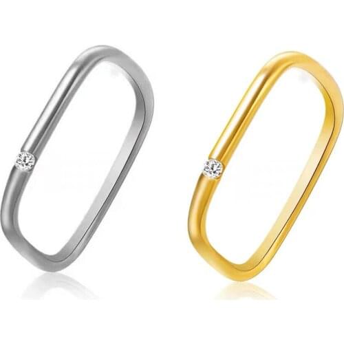 Fashion Copper Small Square Rings Minimalist Style Zircon Diamond Gold Ring for Women Korean Fine Party Wedding Jewelry Gifts