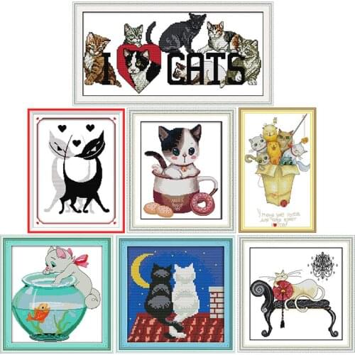 Cat series counted cross stitch kits 11CT14CT cartoon printed pattern Handmade DMC fabric sewing needlework embroidery set decor