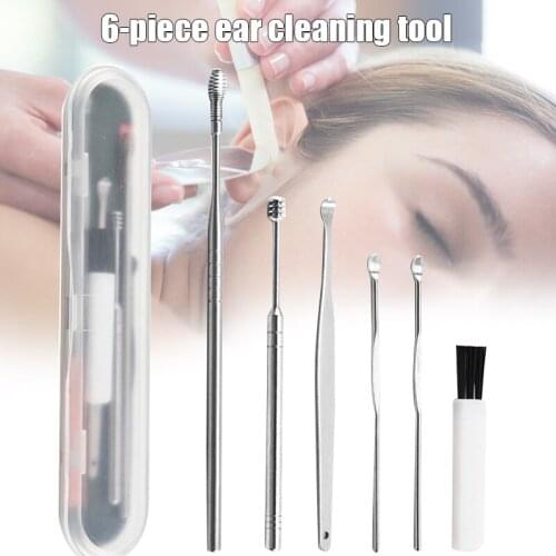 Ear Pick Ear Curette Cleaner Ear Wax Removal Tool Kit with Storage Box and Cleaning Brush Set of 6 B88