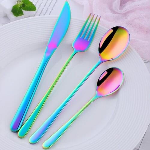 4PCS Stainless Steel Cutlery Set Gold Dinnerware Set Korean Food Cutlery Tableware Dinnerware Christmas Gift Forks Knives Spoons