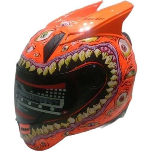 New Full Face Motorcycle Helmet Malushun Vintage Terror Capacete Motorcycles Motorbike Orange Helmet