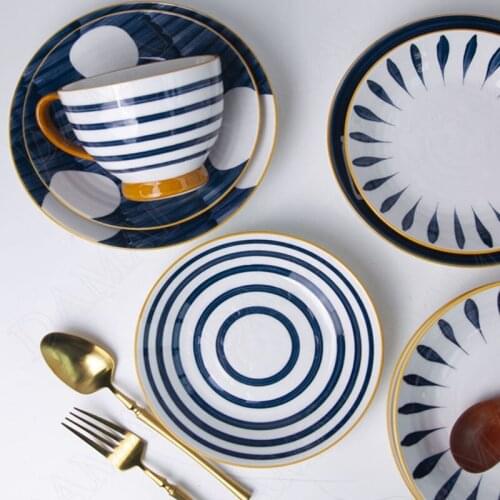 Underglaze Ceramic Plates Set Hand Painted Porcelain Craft Dinner Plate Japanese-style Sushi Sashimi Dishes Kitchen Tableware