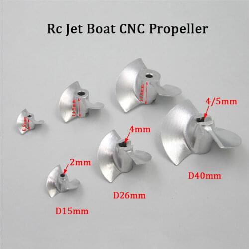 Rc Jet Boat CNC Propeller 15mm / 26mm / 40mm 2 Blades Prop Aluminum Alloy Screw For Water Thrust Bait Boat