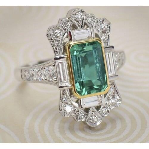 Drop Shipping Classic Women Silver Color Zircon Ring Fashion Lady Green Crystal Engagement Ring Jewelry