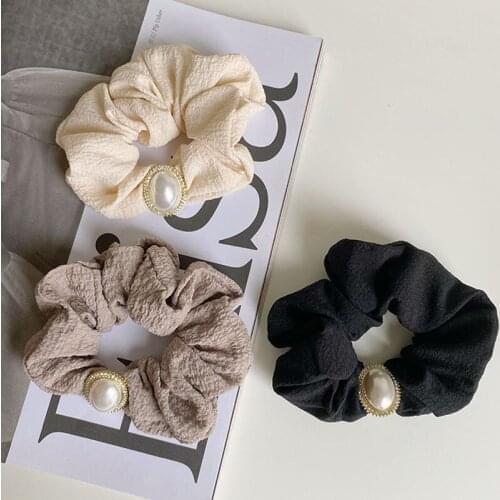 Pearl Mesh Large Intestine Circle Hair Ring Fashion Accessories Women Folded Satin Pendant High Elastic Hair Rope Cute Band New