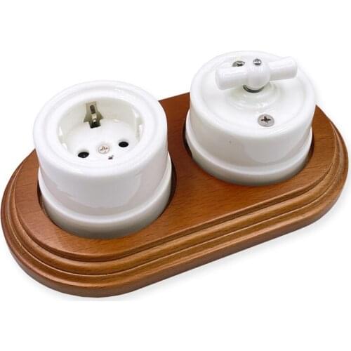 Home Improvement Round Hole Diameter 68mm Wall Wooden Base 1-3 Gang Switch Socket Wooden Holder European Style