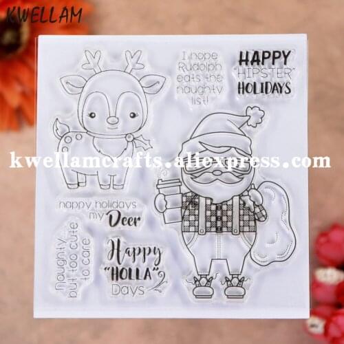 Merry Christmas Santa Happy Holidays my Deer Scrapbook photo cards rubber stamp clear stamp transparent stamp KW9112625
