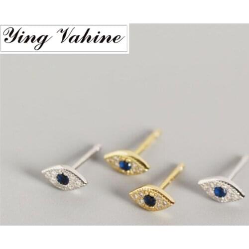 Ying Vahine 2019 Best Seller 100% 925 Sterling Silver Mini Zircon Blue Eyes Evil Eyes Small Stud Earrings for Women