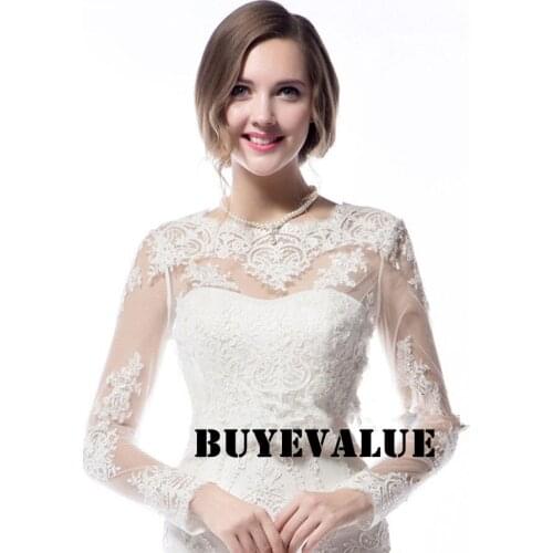 Long Sleeve Lace Ivory Shawl Bolero Wedding Jacket Bridal Shrug Wraps Custom Size T33