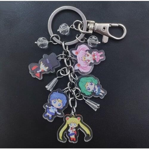 Pretty Soldier New Acrylic Anime Keychain Key Ring Transparent Flash Pagoda Ball Beads Decoration Women Birthday Gift