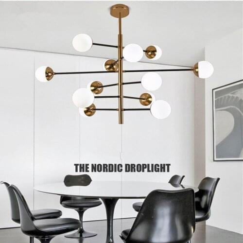 4/6/8/10/12 Heads Nordic Loft Golden Designer Led Chandelier Romantic Dinner Concise Molecule Glass Ball Bedroom Light Fixtures