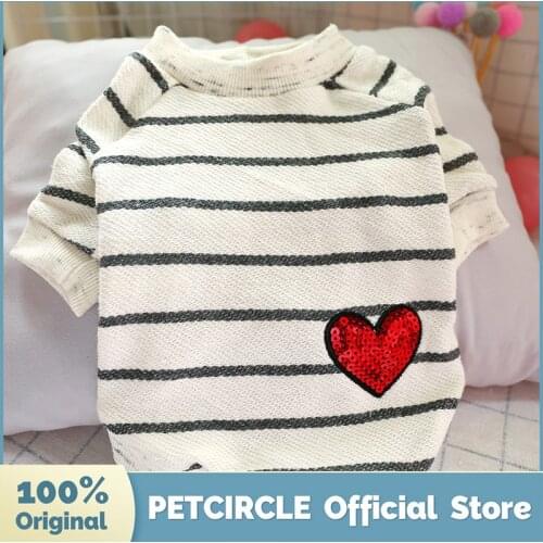 PETCIRCLE Dog Clothes Striped Love Round Neck Shirt For French Bulldog Corgi Pug Dog For Small&Medium Pet Dog Spring Dog Costume